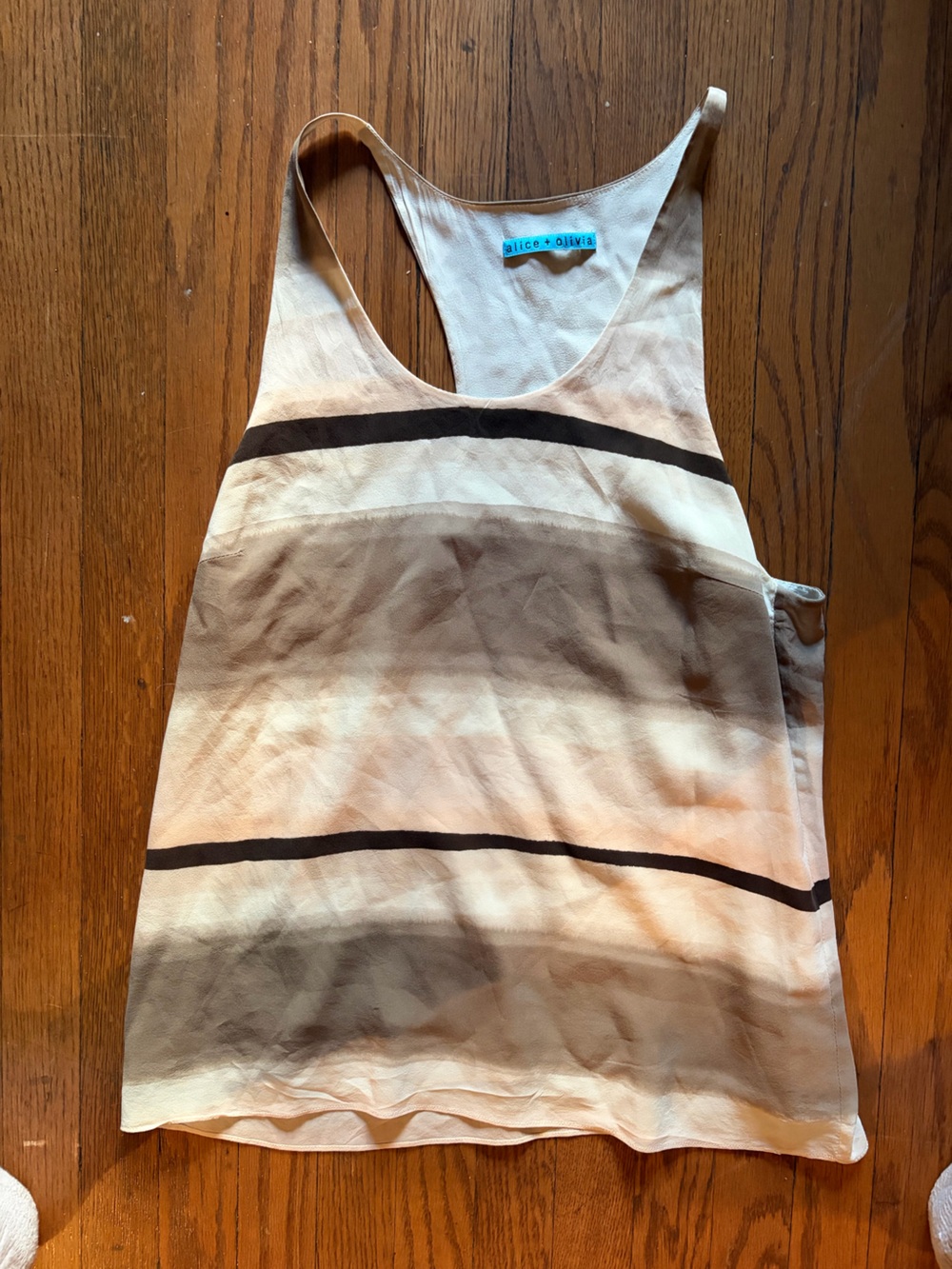 Alice + Olivia Cream Sleeveless Striped Tank with Brown Bands